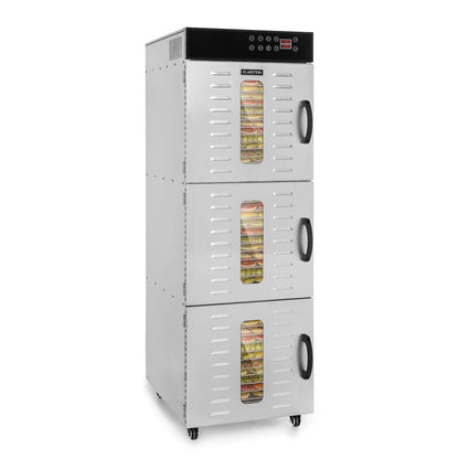 Klarstein Dörrautomat Edelstahl – 4.000-W-Dörrgerät, 48 Edelstahl-Einlegeböden, 30–90 °C, 24-Stunden-Timer, 6 Ventilatoren, 2 Trockenkammern, 50–55 dB, ideal für Obst, Gemüse, Fleisch, Kräuter, Silber